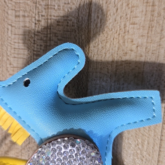 Blue Pegasus Leather Keychain /Bag Charm with Silver AB Rhinestone Wings 💫 NWOT - Picture 3 of 5